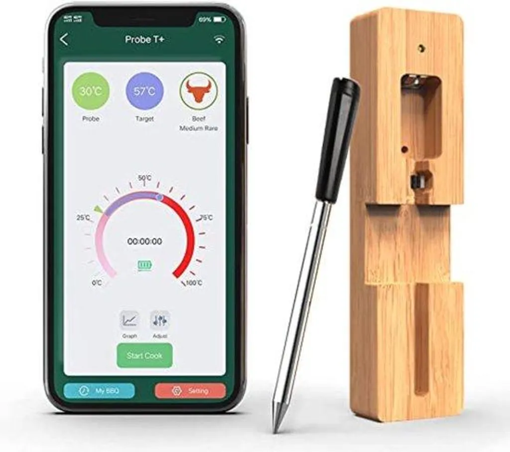Thermomètre à viande Bluetooth avec sonde longue portée et écran LCD