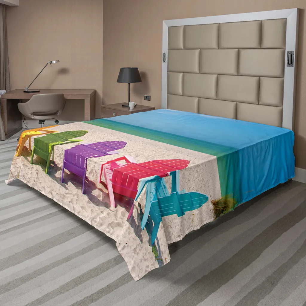 Drap plat décoratif motif Plage de Sable et Chaises Longues 260x228cm