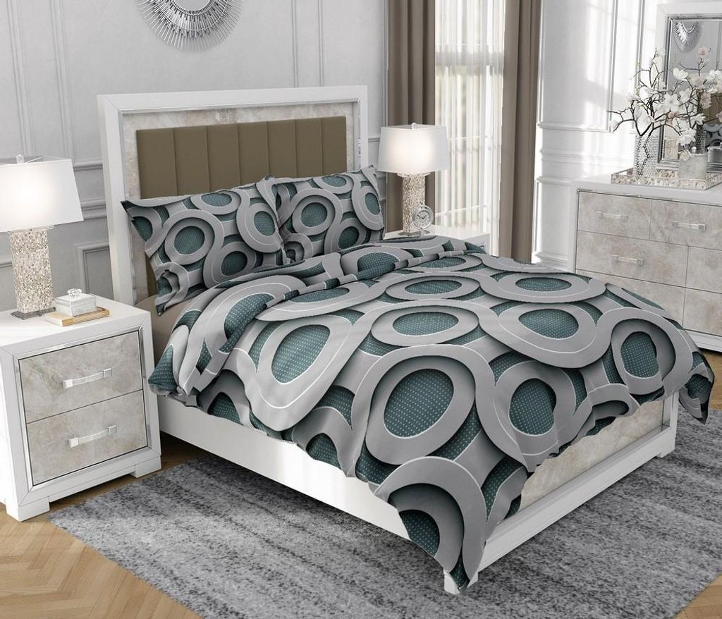 Bettwäsche 160x200 cm + 2x70x80 cm, 3-teilig, 100% Baumwolle, Satin, Reißverschluss, Geometrisch, Himmelblau - SOVIO | So.0193
