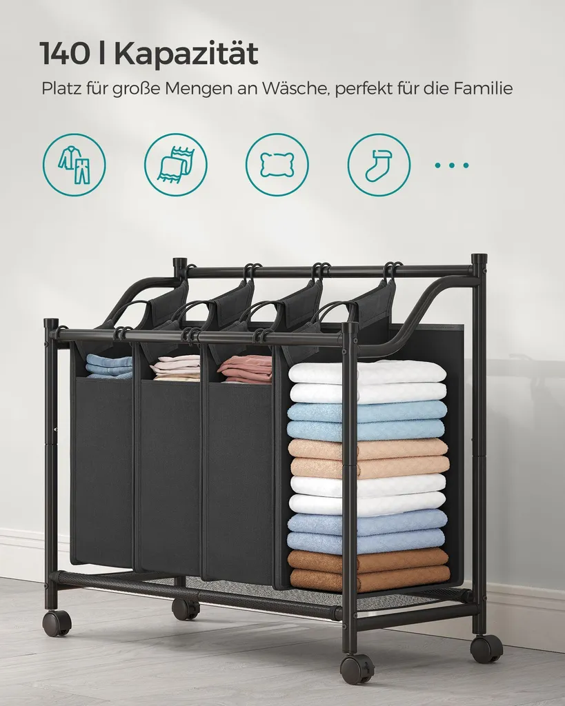 Panier à linge 4 compartiments noir : la solution pour trier sans effort - 3