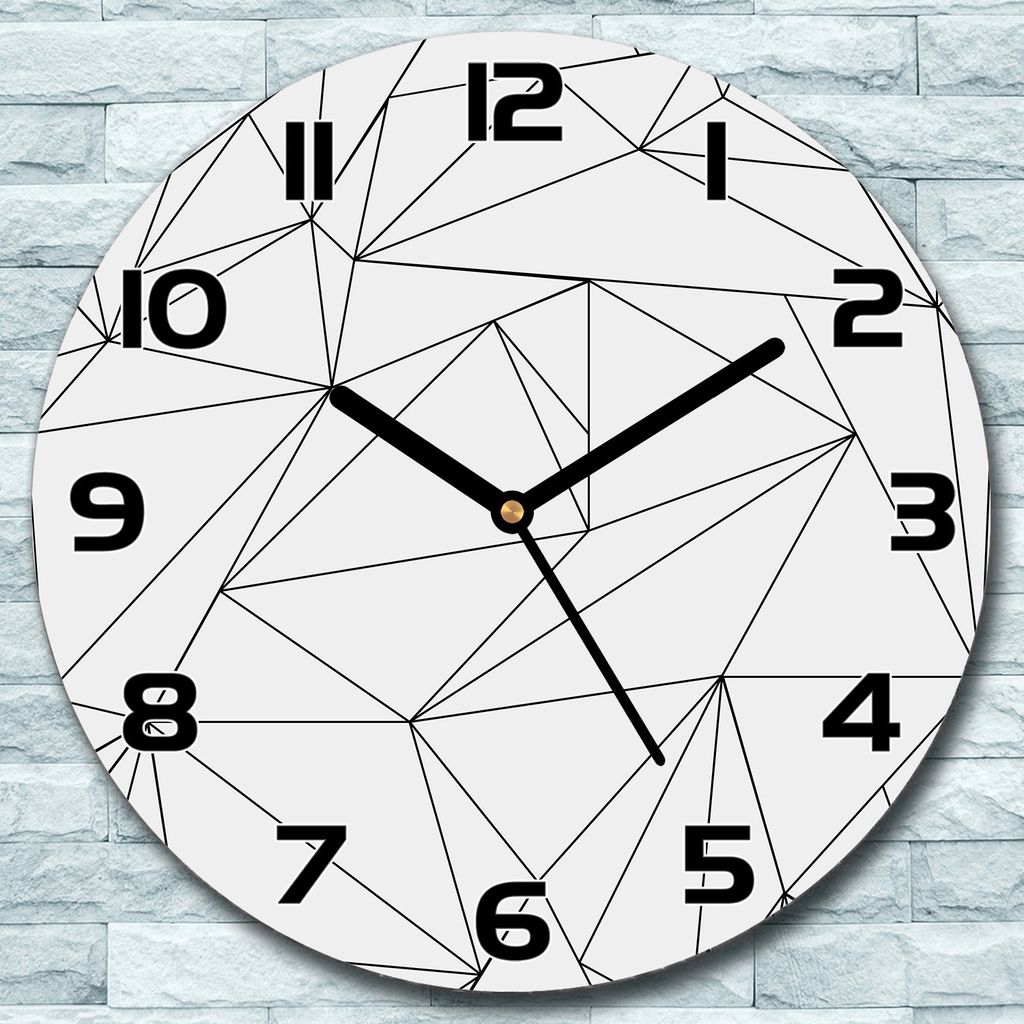Wanduhr aus Glas Rund fi 30 Dreiecke schwarzWeiß Quarz Deko Schlafzimmer Büro