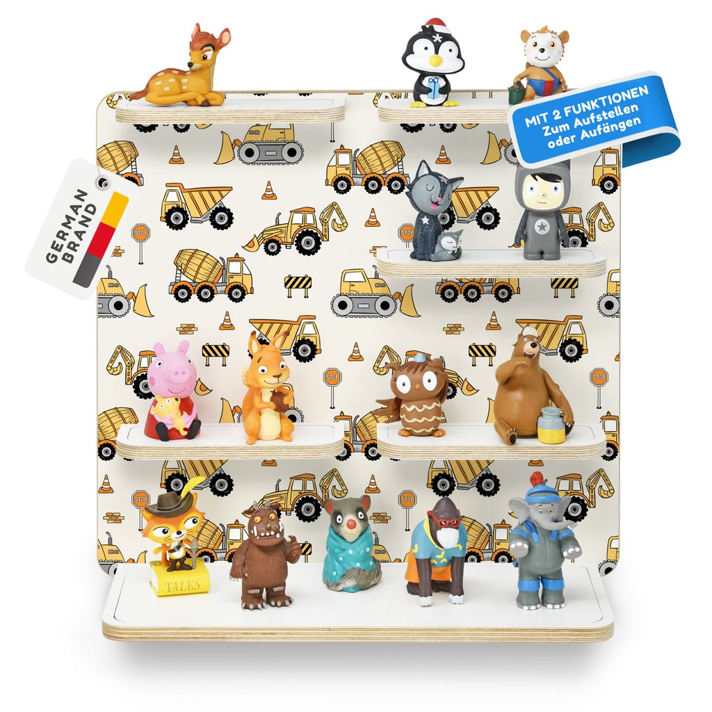 Baufahrzeuge - stadtecken Erweiterungsregal für Toniebox & Figuren – Wandregal – Ordnung & Aufbewahrung für Tonie-Hörfiguren