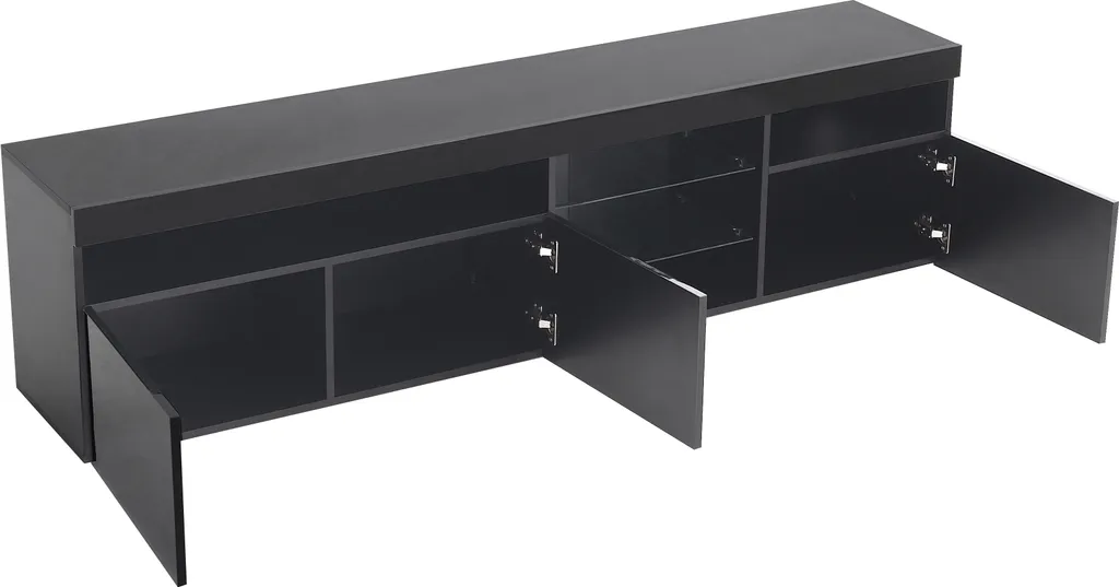 Merax Meuble TV Noir Brillant 180cm avec Éclairage LED et Télécommande