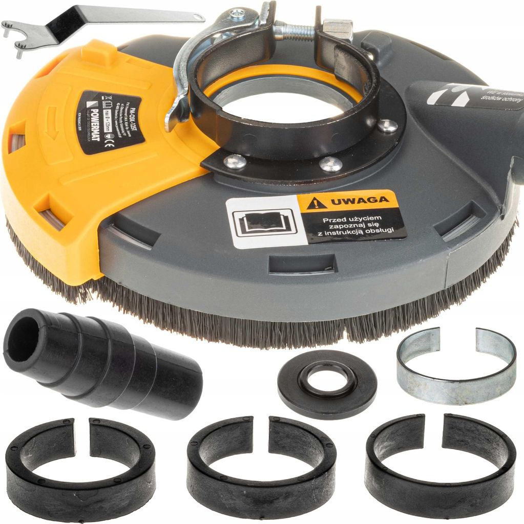 A dust cover for a grinder and its accessories are displayed against a white background.