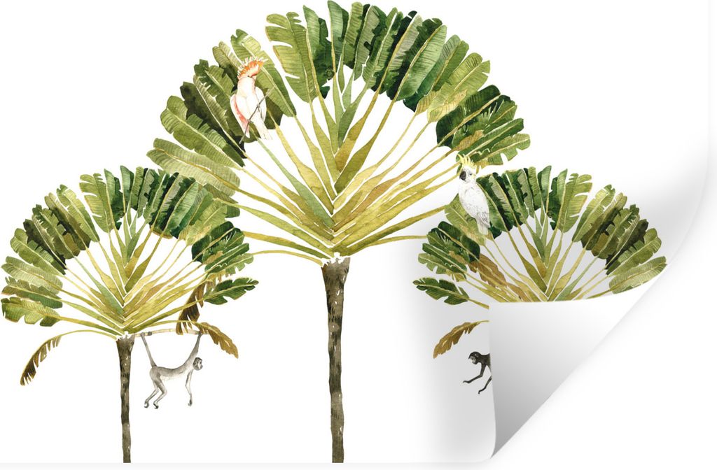 MuchoWow Wandtattoo Wandsticker Wandaufkleber Dschungel - Kakadu - Baum 60x40 cm Selbstklebend und Repositionierbar - Wierderverwendbar - Selbstk...