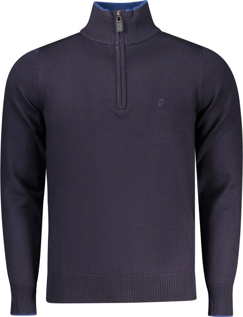 Eleganter Herrenpullover Blau mit Reißverschluss & Stickerei-Details
