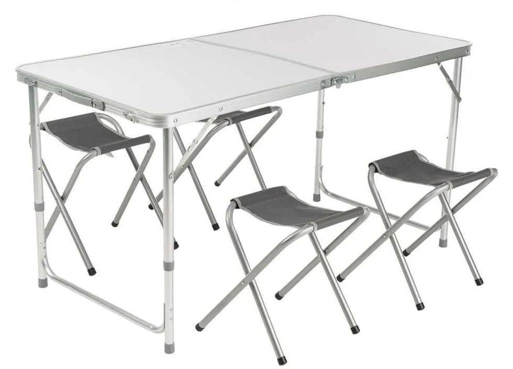 Campingmöbel Set Hawaii Weiß mit Klapptisch und 4 Stühlen 150x60x55 cm