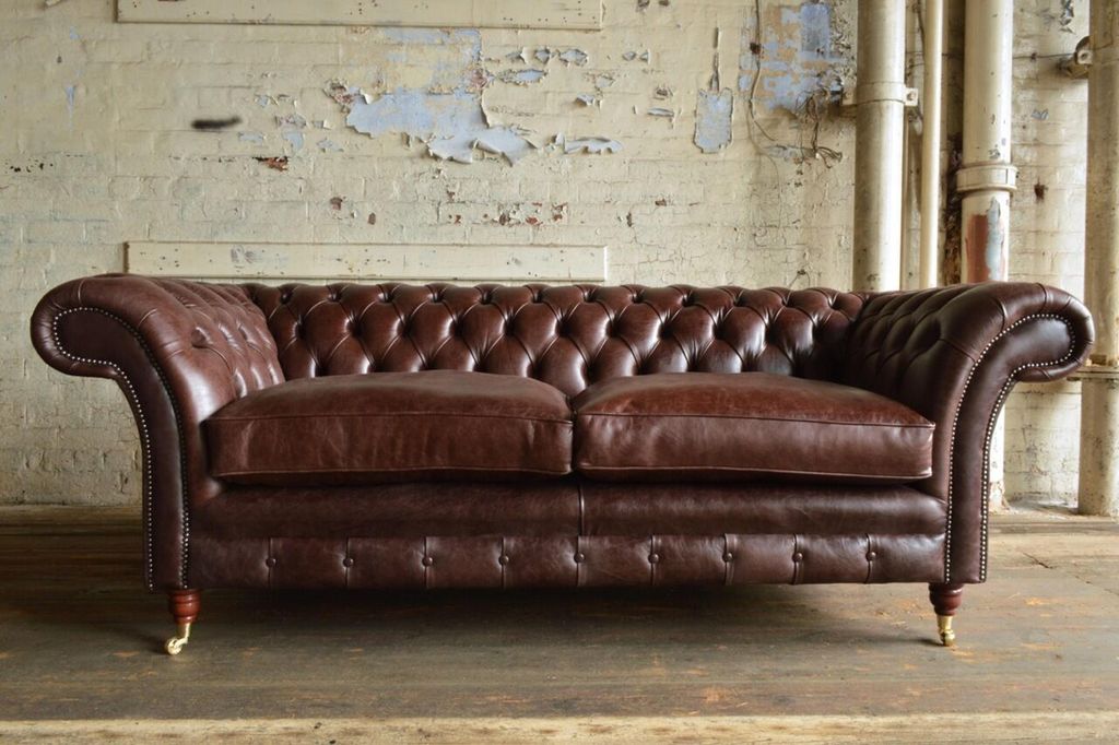 Design Chesterfield Sofagarnitur 3-Sitzer Leder Couch Braun Polster Sofas Sofa