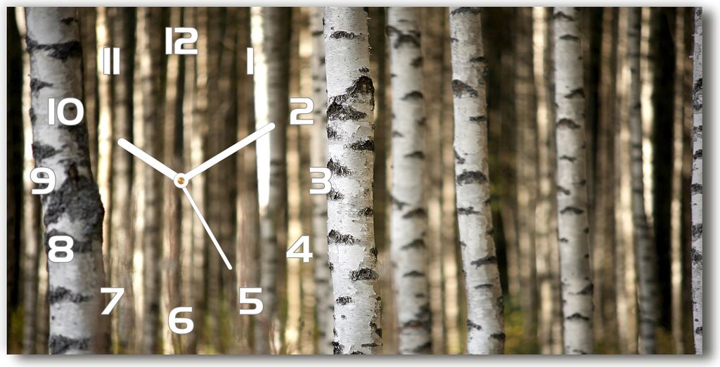 Wanduhr aus Glas – 60x30 cm - Glasbild - Glasuhr - Gehärtetes Glas - weisse-zeiger - Birken
