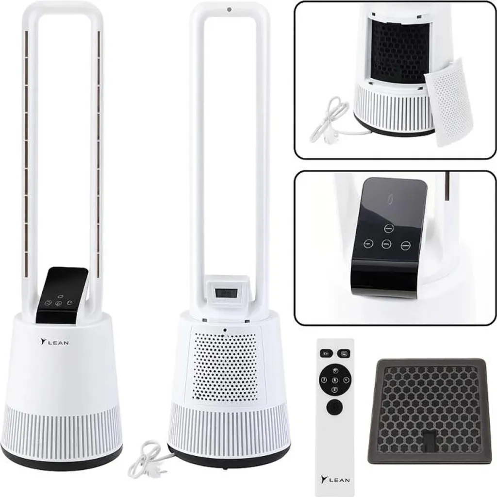 LEAN 26652 Ventilatore da pavimento senza pale Display LCD, telecomando, bianco