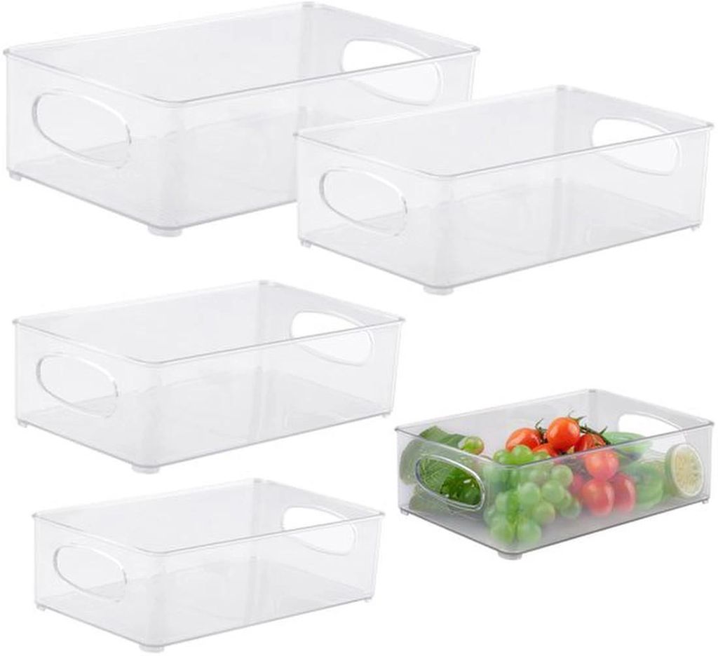 Unyqoos Transparentes stapelbares Organizer-Set für Kühlschrank und Küche in 5 Größen