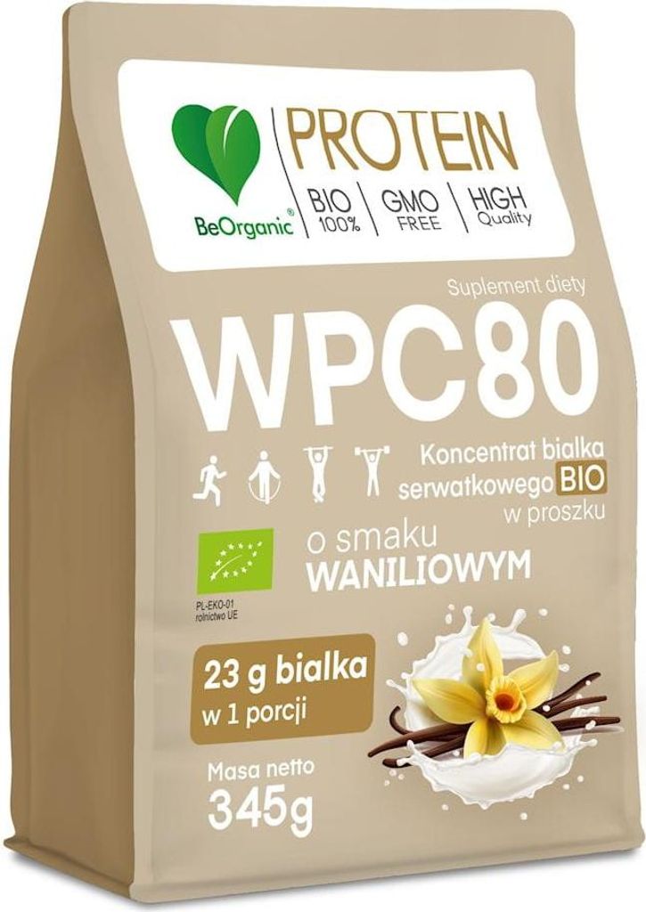 MOLKENPROTEIN MIT VANILLEAROMA (WPC 80-KONZENTRAT) OHNE ZUSATZZUCKER 345 g – BE ORGANIC