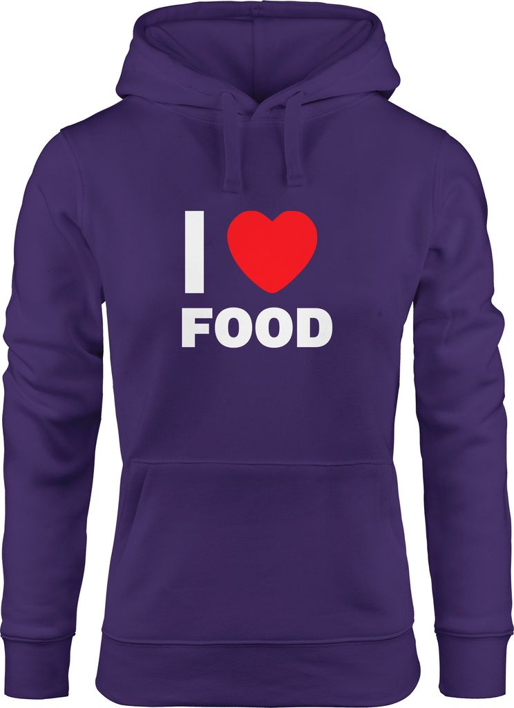 Hoodie Damen I love food Sweatshirt Kapuze Kapuzenpullover Moonworks lila M
