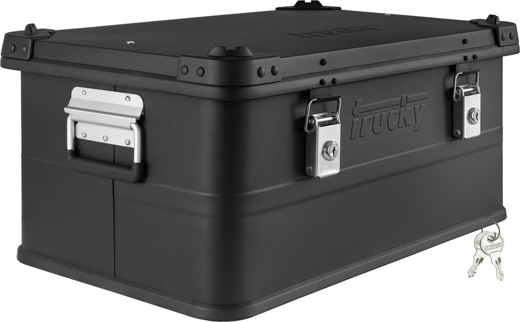 Aluminium Box mit Deckel Schwarz Alu Kiste Box Alukiste 50 Liter Transportbox Metallbox Alu Aufbewahrungsbox Boxen Abschliessbar Metallkiste Trucky