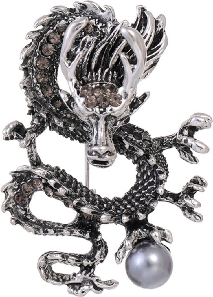 Chinesischen Stil Brosche Männer Emaille Drachen Form Faux Perle Pin Kleidung Mantel Abzeichen Schmuck Party Zubehör