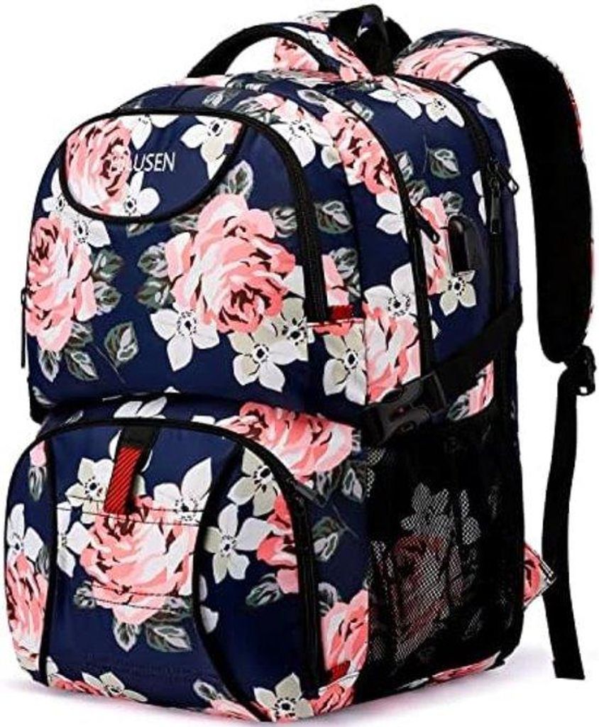 Große Damen-Tasche, großes Format mit USB-Ladebuchse und Laptopfach für 17-Zoll-Laptop, wasserdichter Schul- und Reisetasche für Arbeit, Univer...