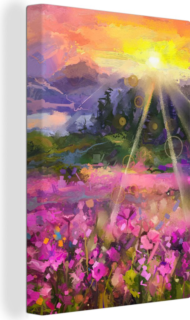 OneMillionCanvasses - Leinwandbilder - 90x140 cm, Gemälde - Ölfarbe - Blumen - Natur - Sonne, Wandbilder Kunstdruck Wanddekoration - Foto auf L...