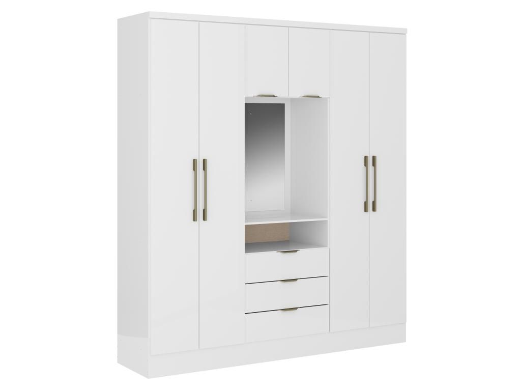 Kleiderschrank mit 6 Türen und 3 Schubladen - Mit Spiegel - B 180 cm - Farbe: Weiß - ELORIO