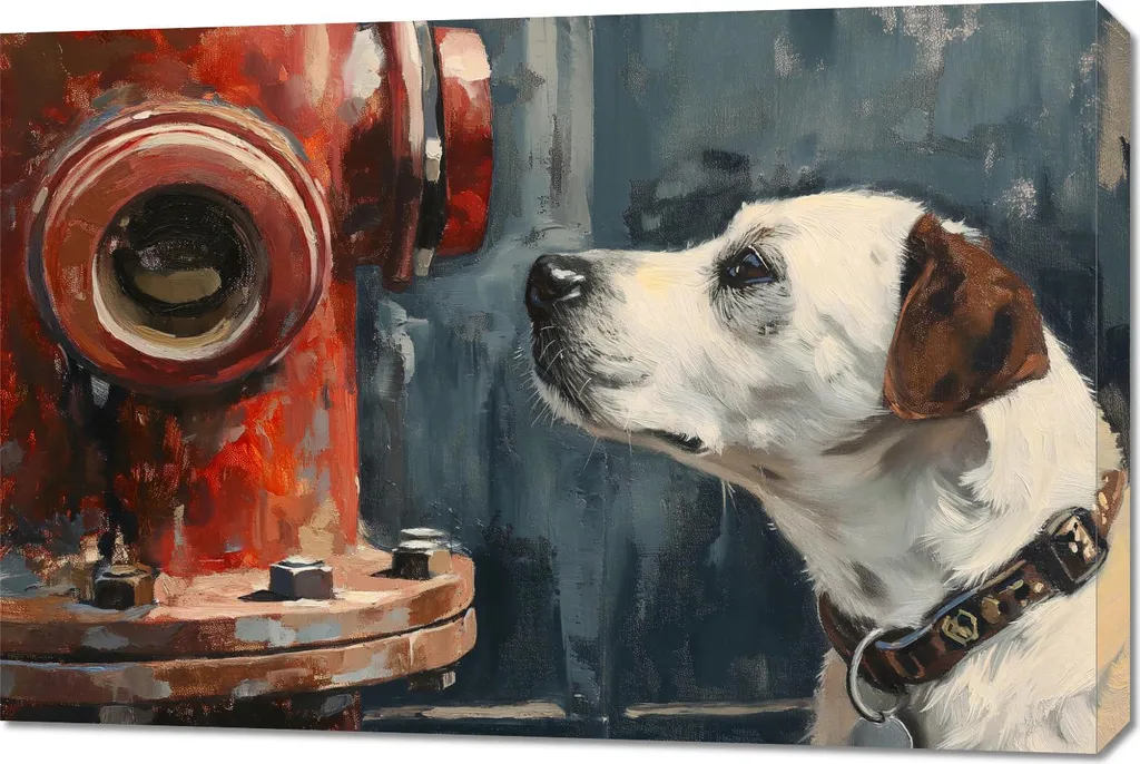 Tableau Image 90 x 60 cm Copain près d'une borne d'incendie déco