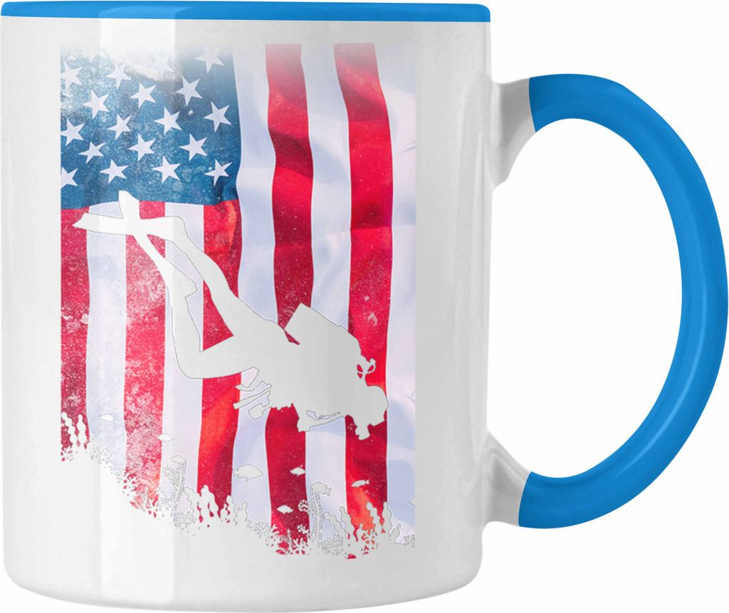 Trendation - Taucher Grafik Tasse Geschenk für Tauchlehrer Geschenkidee Lustig Tauchen Tauchsport Meer (Blau)