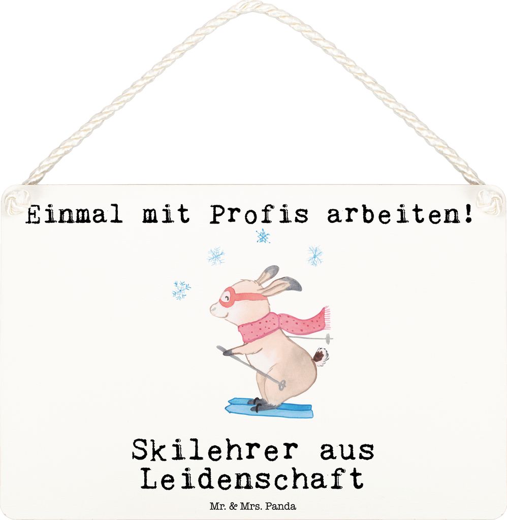 Mr. & Mrs. Panda Schild Skilehrer Leidenschaft DIN A6 - Weiß - Geschenk, kleine aufmerksamkeit, Holzschild, holzbild, wandtafel, Türschild