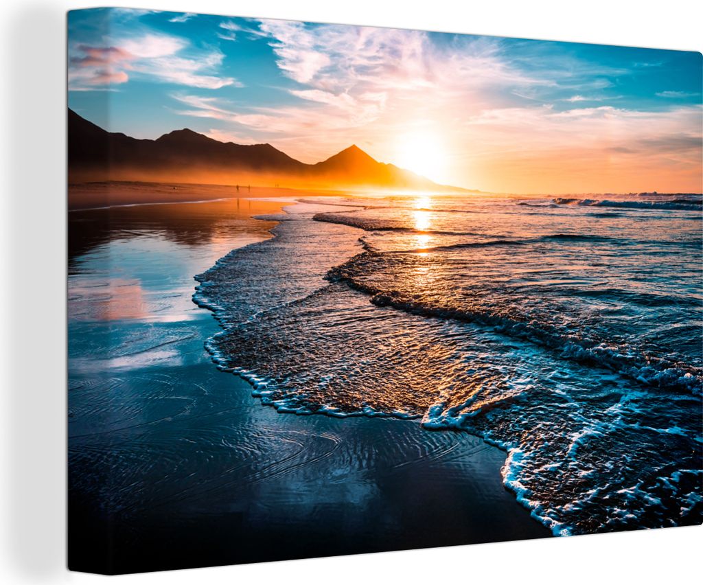 OneMillionCanvasses - Leinwandbilder - 150x100 cm, Sonnenuntergang - Meer - Berg - Horizont - Landschaft - Blau, Wandbilder Kunstdruck Wanddekora...