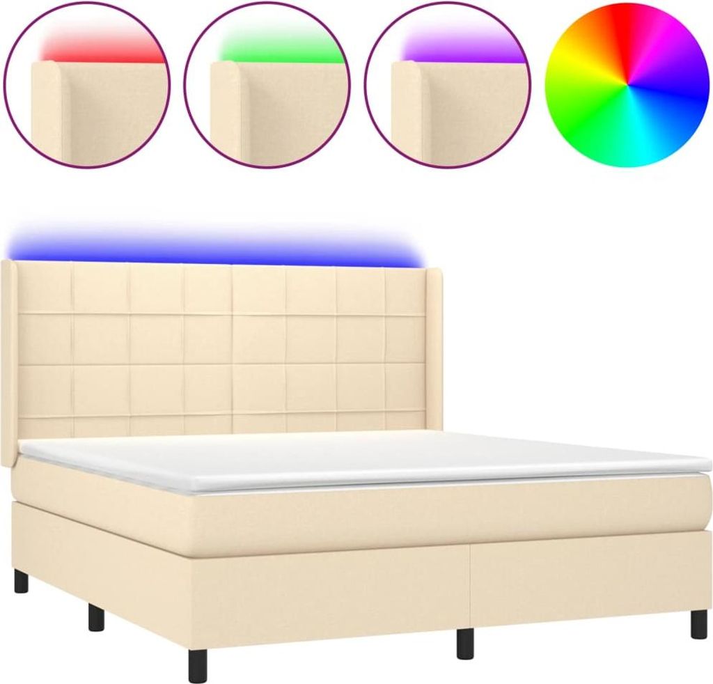 vidaXL Boxspringbett mit Matratze & LED Creme 160x200 cm Stoff