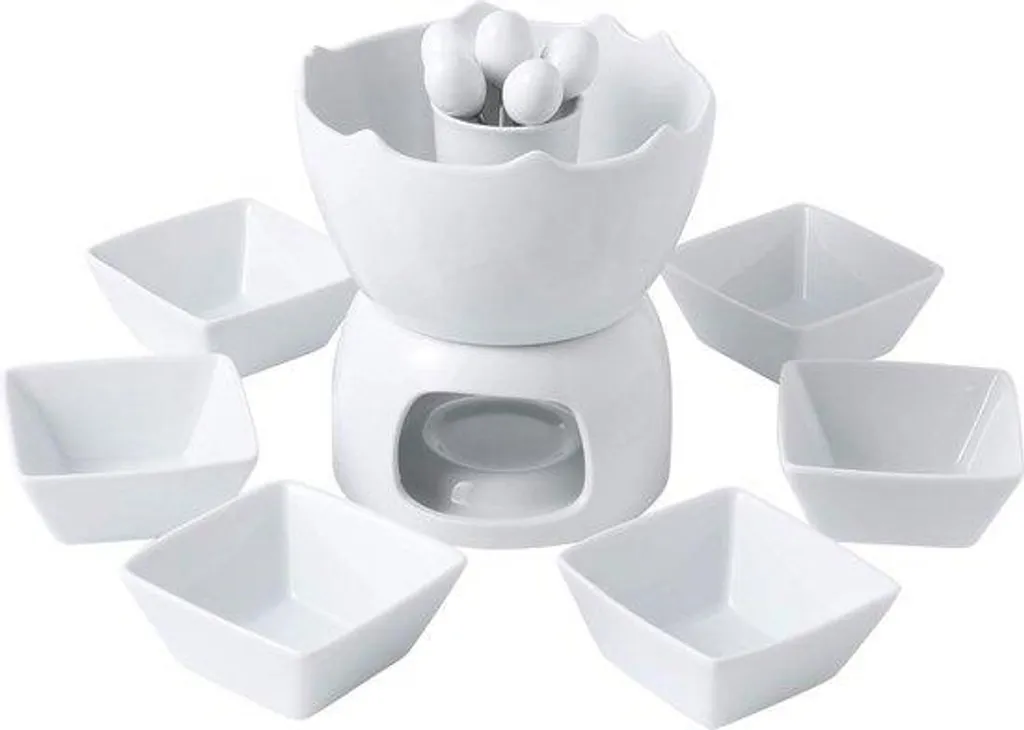 Fondue chocolat porcelaine 6 personnes : chocolat onctueux sans brûler