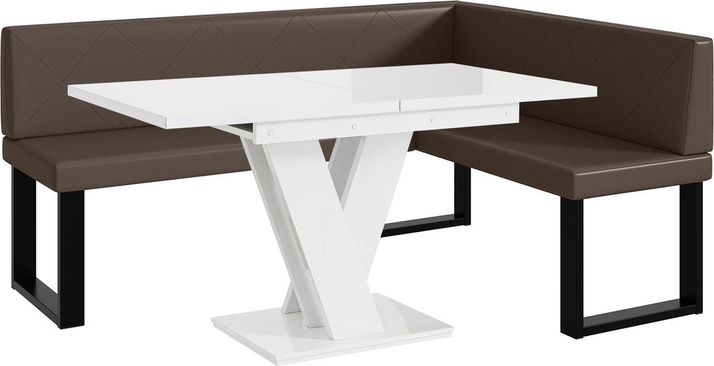 MEBLINI Eckbank für Esszimmer mit ausziehbarem Tisch - Küchenbank - Essecke - Sitzecke Küche - ERIC - U-Beine 128x168x87cm Rechts - Braun Kunstl...