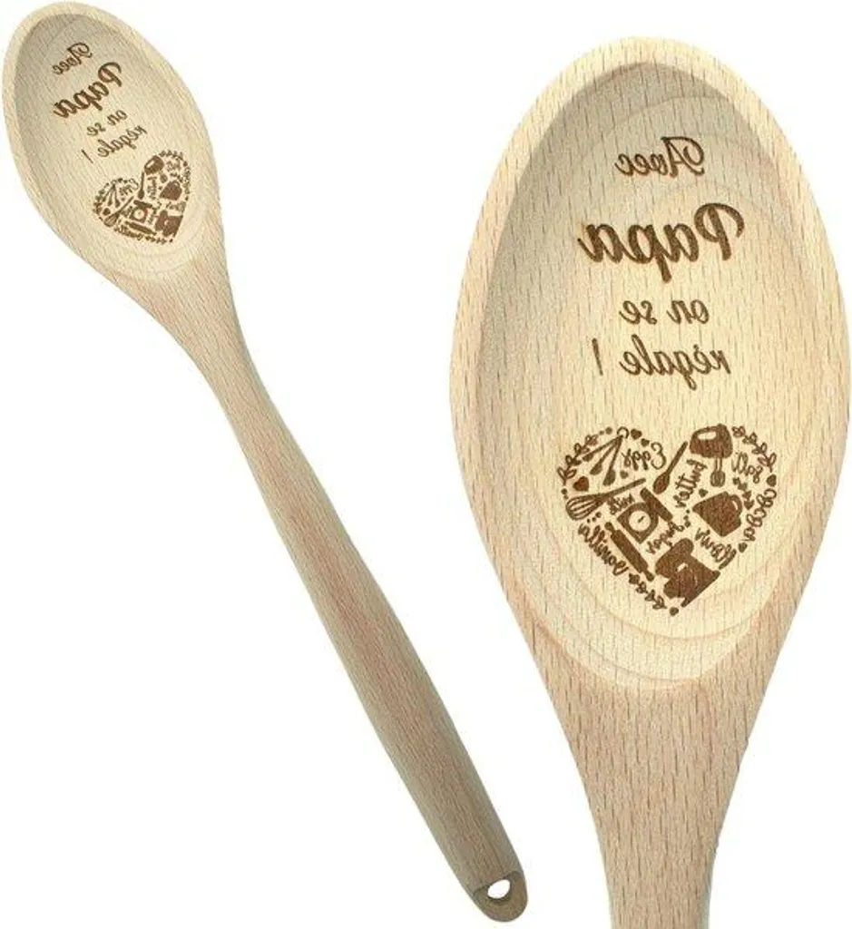 Cuillère en bois naturel gravée Papa - Ustensile durable et écologique