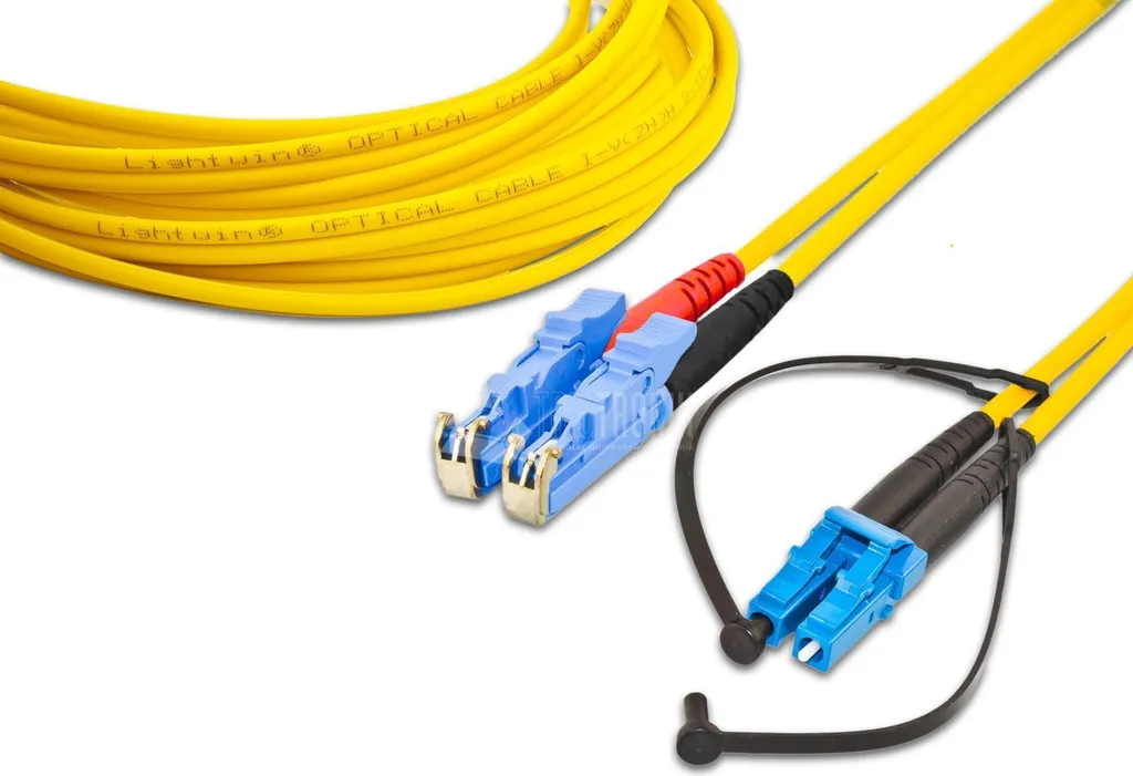 Câble patch fibre optique duplex Lightwin monomode OS2 jaune 2m