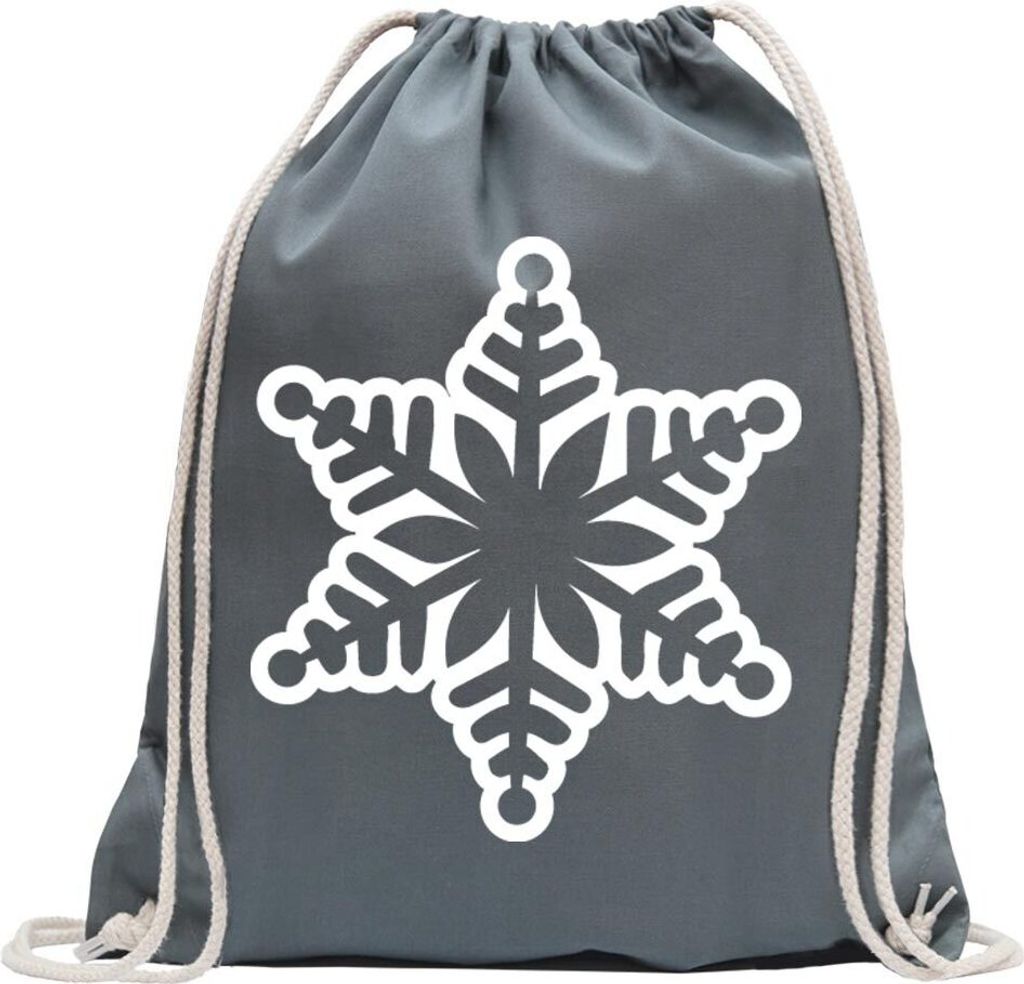 Kiwistar - Turnbeutel - stahlgrau - Schneeflocke Design 2 - Fun Rucksack Sport Beutel Gymsack Baumwolle mit Ziehgurt