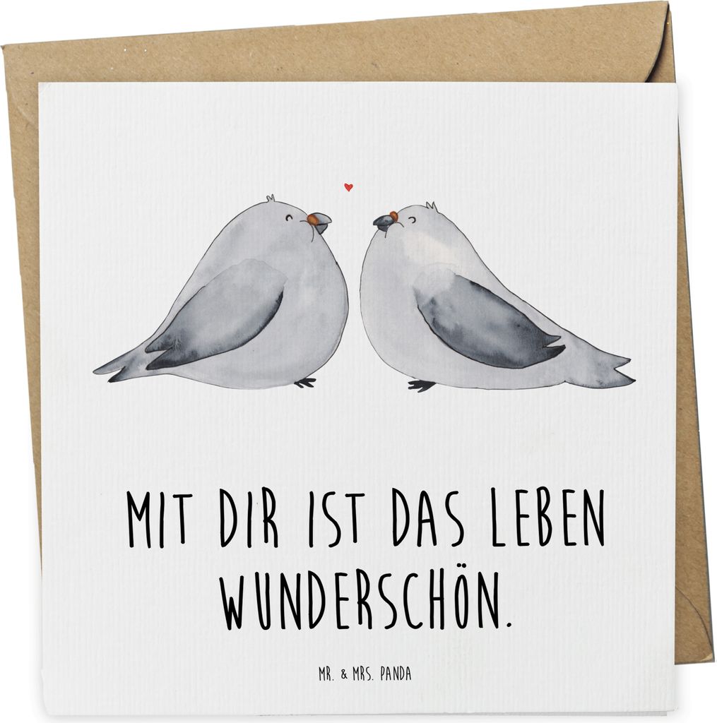 Mr. & Mrs. Panda Grußkarte Turteltauben Liebe - Weiß - Geschenk, Glückwunschkarte, anlasskarte, Freundin, Hochzeitstag, doppelkarte, Freund, fal...