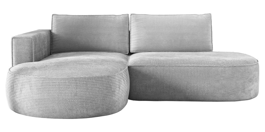 Ecksofa mit Schlaffunktion PIANO, Cord Sofa 180x267 cm, Schlafsofa L-Form, Couch mit Bettkasten, Polsterecke, Wohnlandschaft - Hellgrau PS55 Links