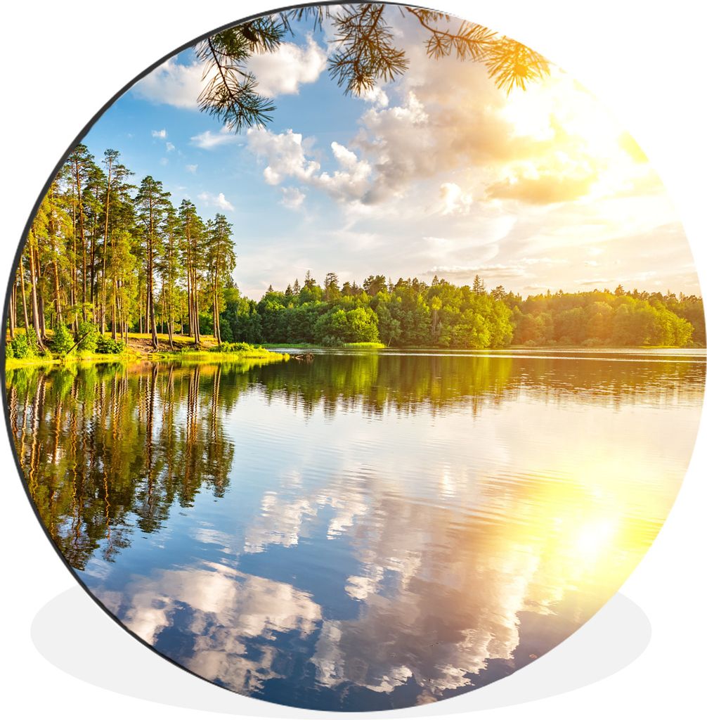 MuchoWow Aluminium Wandkreis Tropisch - Bäume - Wasser Ø 90 cm Wanddeko Modern Wohnzimmer - Mauerkreis - Wandbilder - Runde Bild - Bild aus Alu...
