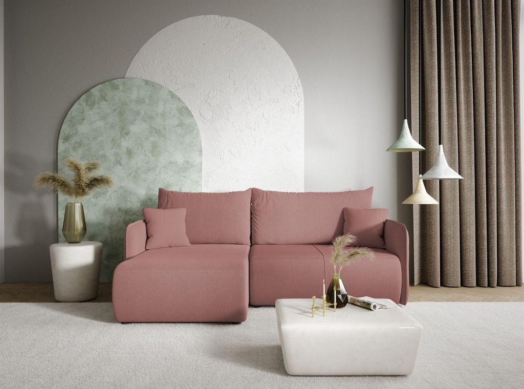 Ecksofa Sofa mit Schlaffunktion CALGARY Stoff Curio Rose Ottomane Links