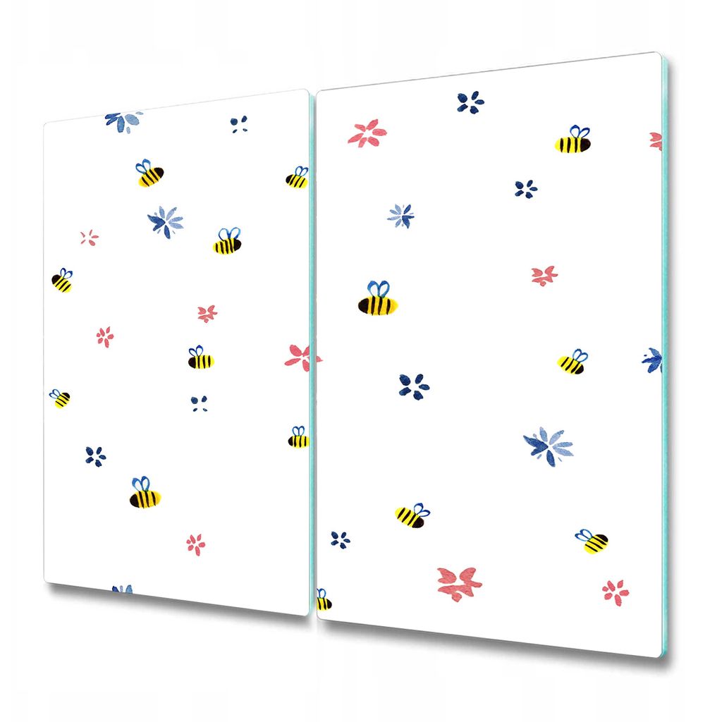 Küchenteller - Schneidebrett Glas - Herdabdeckung - Biene und Blumen