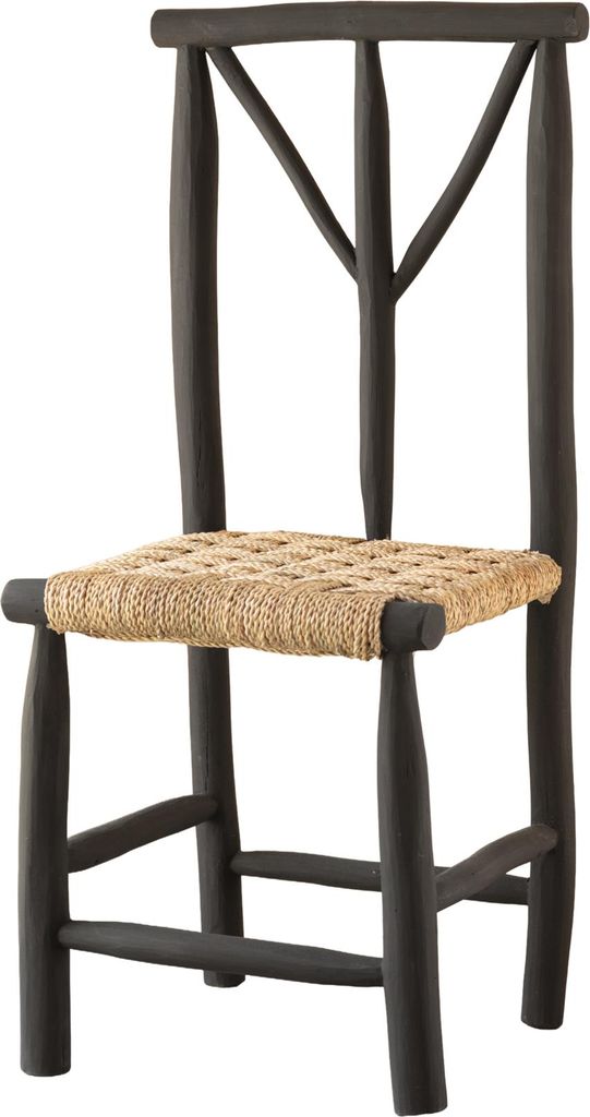 Stuhl aus schwarzem Holz und Sitzfläche aus Stroh