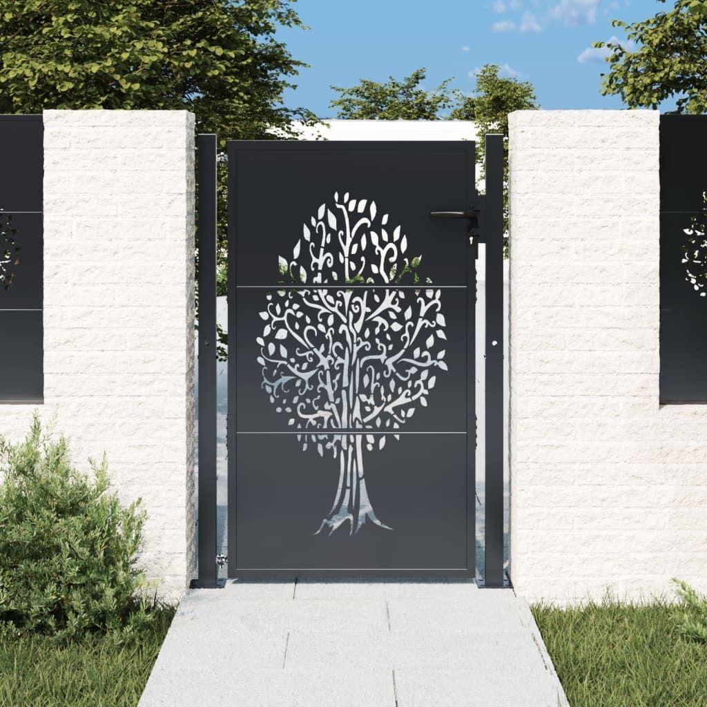 VIDAXL DOOR 105x155 cm mit Baumdesign Stahl -Anthrazit Image du produit 