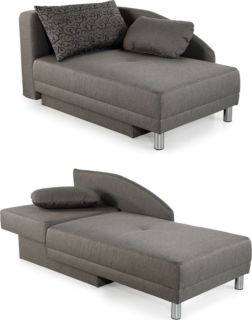 Récamiere-Schlafsofa Federkern Couch Liege Gästebett mit Bettkasten in Grau / 15123