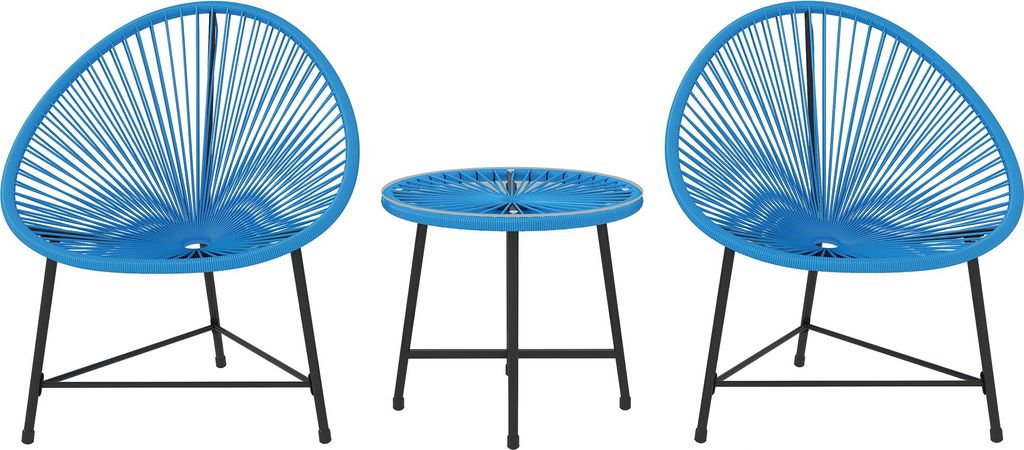 Bistro-Set 3-tlg., Acapulco-Design, 2 Personen, Blau, wetterfeste PE-Kordeln, Sicherheitsglasplatte, verstellbare Fš¹?e