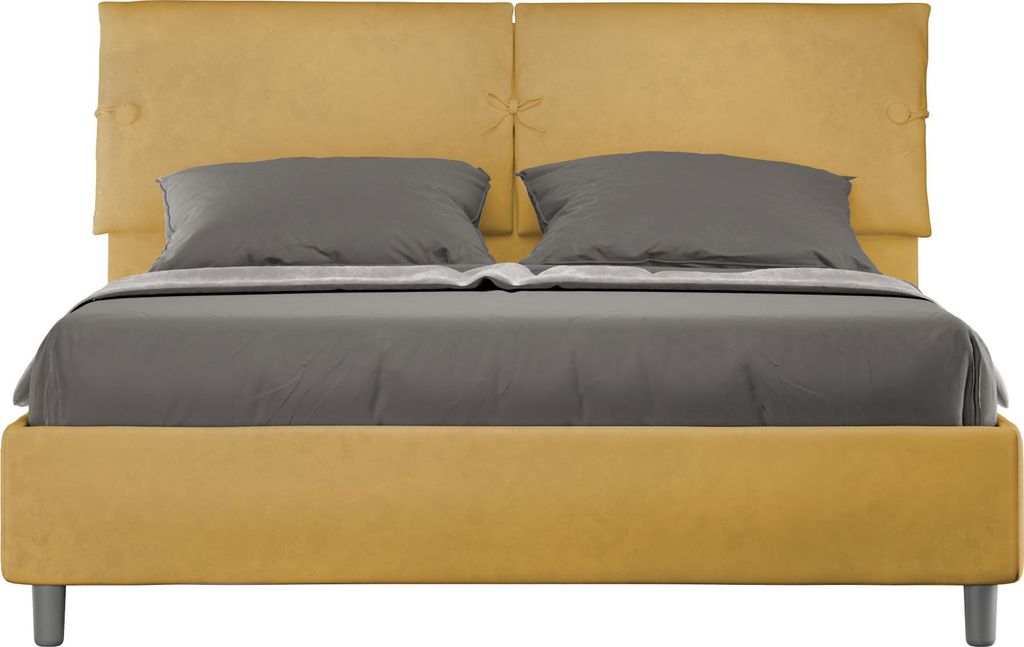 ITYHOME - Gepolstertes Bett mit Bettkasten 160x190 mit Mikrofaserbezug Ocker Sleeper