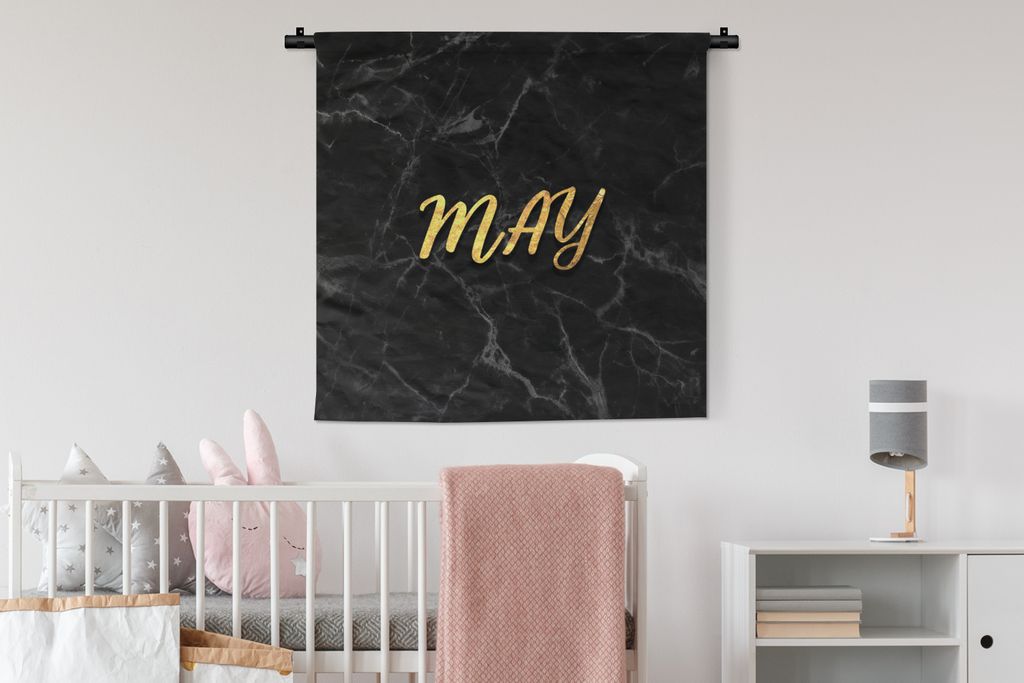 MuchoWow Wandteppich Wandbehang Zitat - Kalender - Mai - Gold 90x90 cm Tapisserie Dekoration Wandtuch - Wandaufhänger