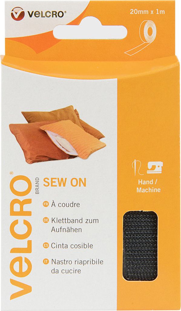 VELCRO Klettband zum Aufnähen, Haken & Flausch 20mm x 1m Schwarz