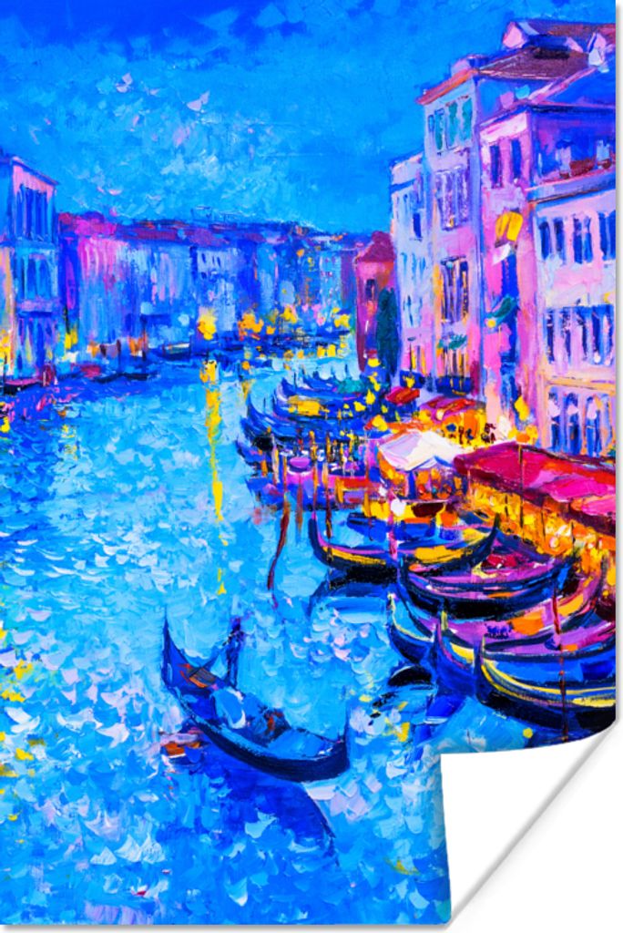 MuchoWow Poster Malerei - Italien - Boot - Wasser - Architektur 80x120 cm - Papierdruck