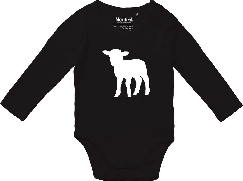 Huuraa Baby Body Lamm Silhouette 68 Black Baumwolle Fairtrade Langarmbody Geschenkidee