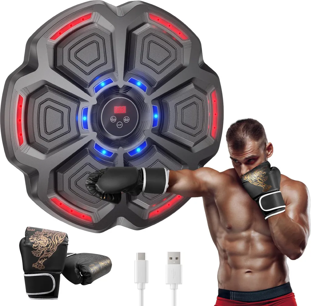 Machine de boxe musicale Bluetooth avec cible murale intelligente noire - 7
