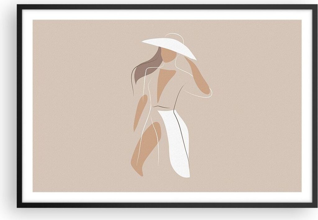 Gerahmtes Poster - Schwarzer Rahmen - Minimalismus Frau Buntstift - 91,5x61 cm - Wand Bild - Wanddeko - Wandbilder - Kunstposter - Wandposter - Bil...