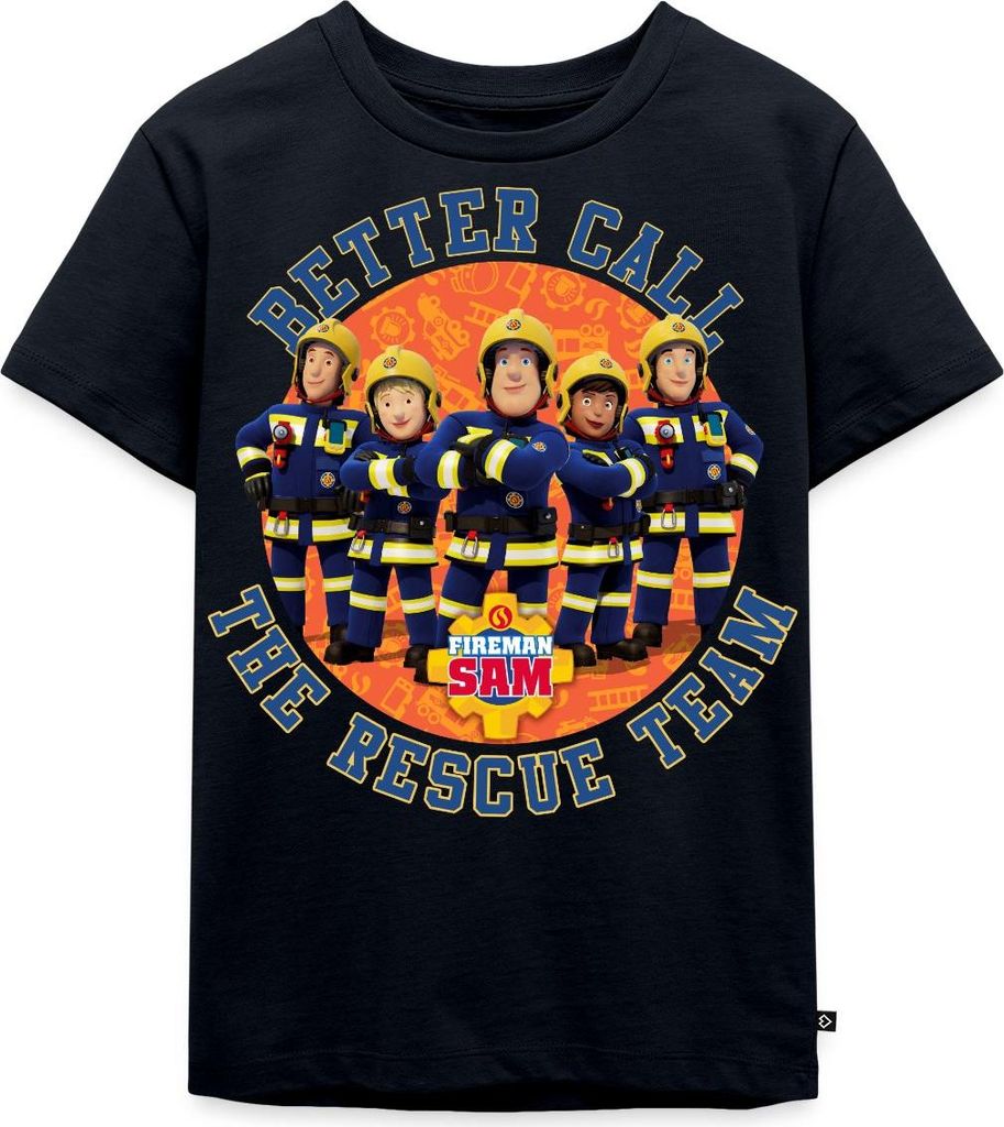 Spreadshirt Feuerwehrmann Sam Better Call The Rescue Team Kinder Premium T-Shirt, 98/104 (2 Jahre), Navy