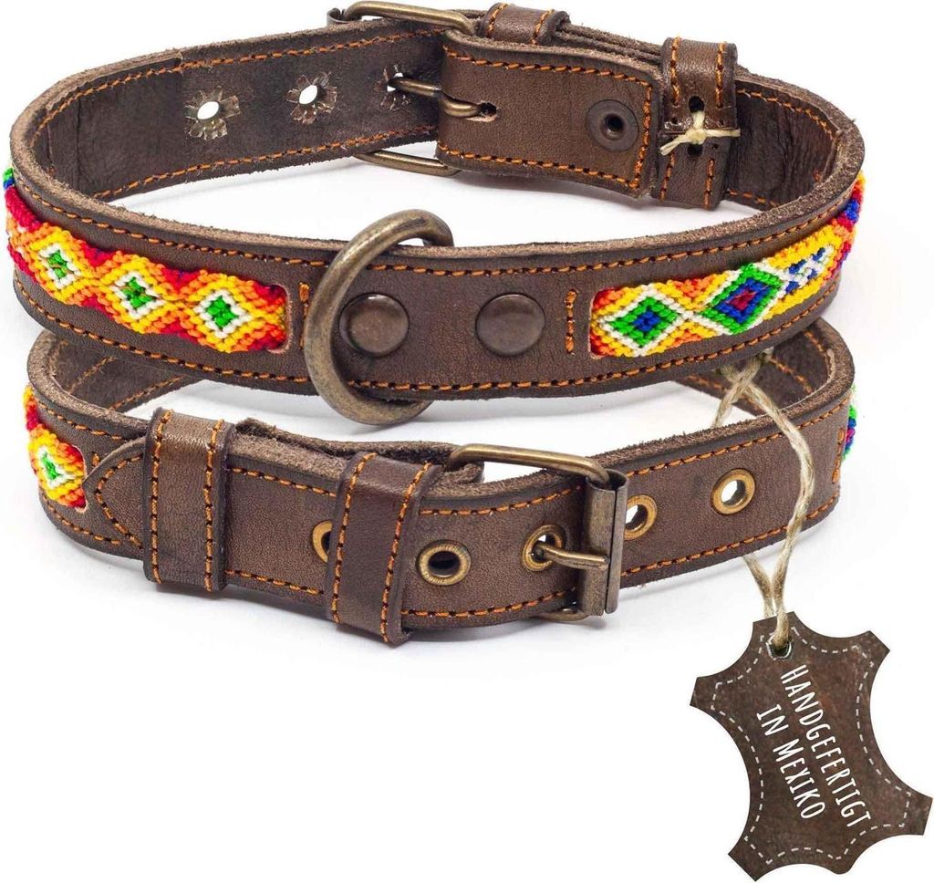 ALTEZAR Buntes Hundehalsband aus Leder Doppel-Tribal Produktbild 